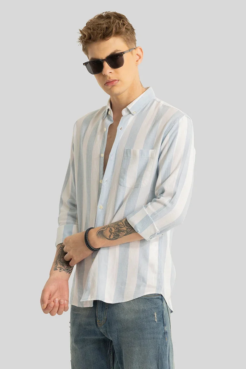 SNITCH Pulse Light Blue Stripes Linen Shirt